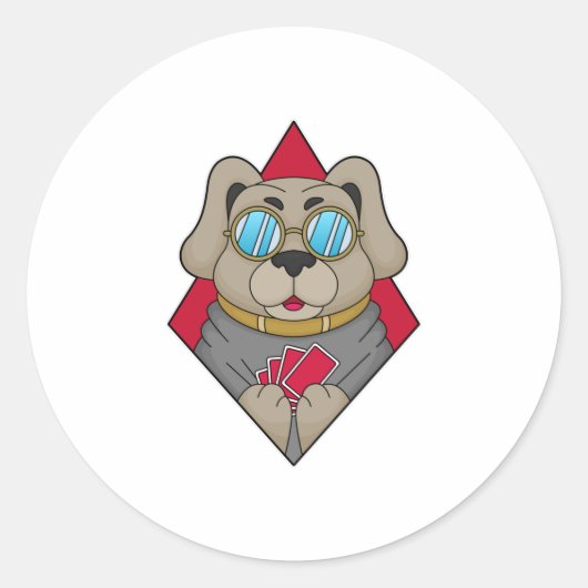 Dog at Poker with Poker cards Ronde Sticker (Voorkant)