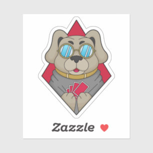 Dog at Poker with Poker cards Sticker