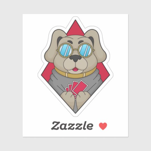 Dog at Poker with Poker cards Sticker (Vel)