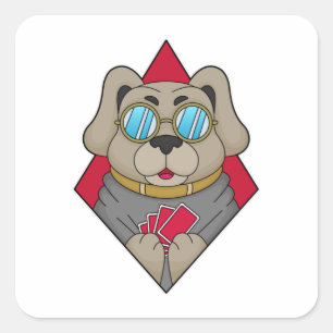 Dog at Poker with Poker cards Vierkante Sticker