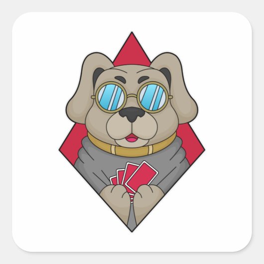 Dog at Poker with Poker cards Vierkante Sticker (Voorkant)