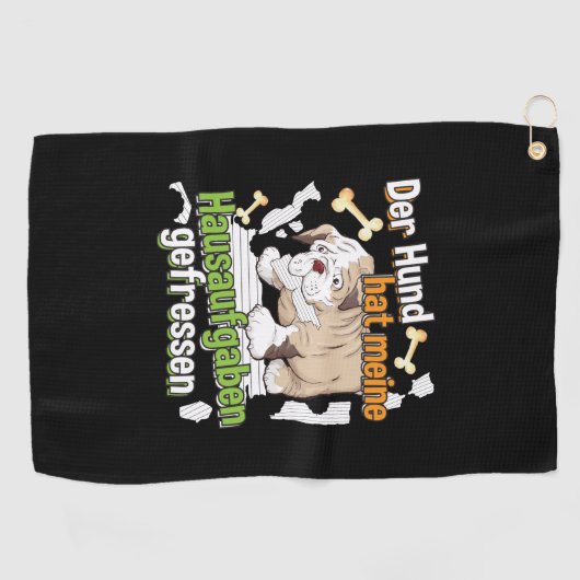 Dog Ate My Homework - Duits citaat leren Golfhanddoek (Horizontaal)