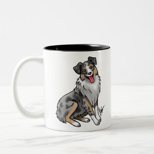 Dog - Australian Shepherd - Blue Merle Tweekleurige Koffiemok (Links)