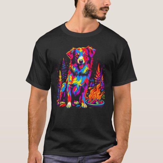 Dog Australian Shepherd Camping T-shirt (Voorkant)