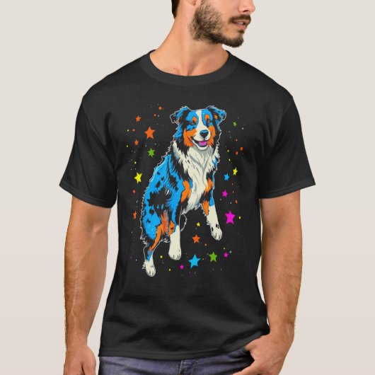 Dog Australian Shepherd Galaxy Space Cosmos Planet T-shirt (Voorkant)