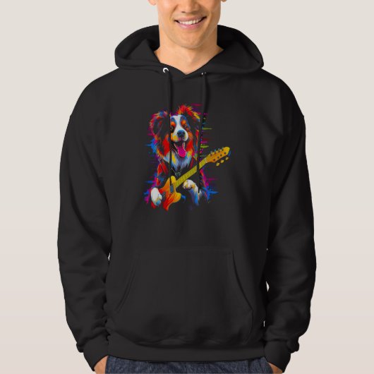 Dog Australian Shepherd Guitarist Hoodie (Voorkant)