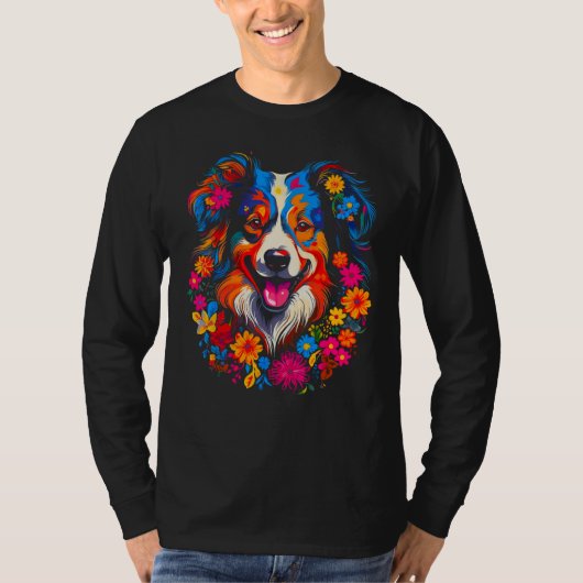 Dog Australian Shepherd Love Peace Flowers T-shirt (Voorkant)