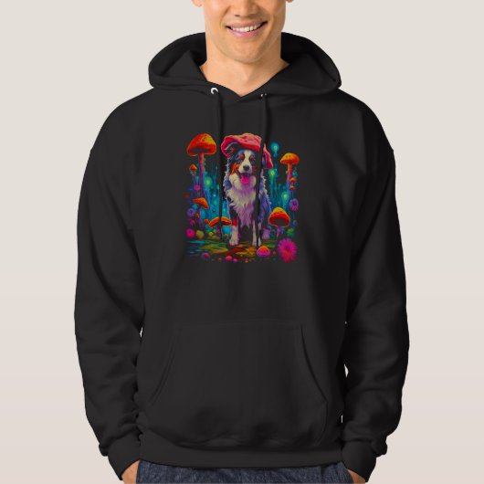 Dog Australian Shepherd Psychedelic Mushroom Hoodie (Voorkant)