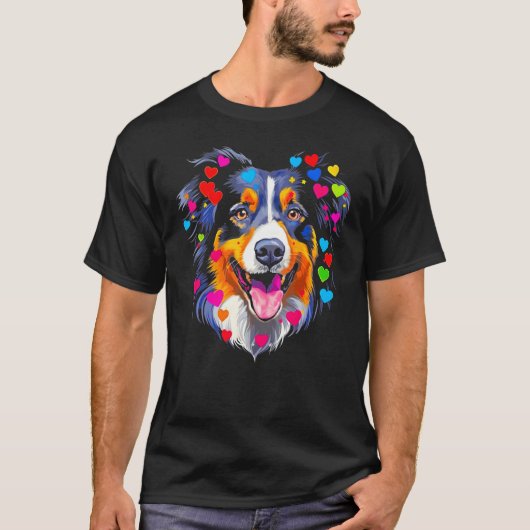 Dog Australian Shepherd Red Blue Pink Heart T-shirt (Voorkant)