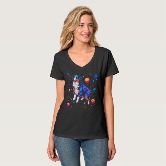 Dog Australian Shepherd Space T-shirt (Voorkant volledig)