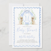 Dog Baby shower Preppy Boy Puppy Blue Gingham Kaart (Voorkant)