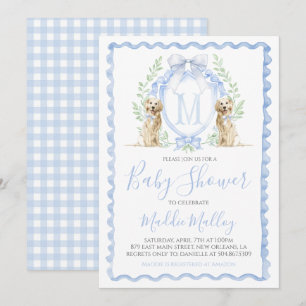 Dog Baby shower Preppy Boy Puppy Blue Gingham Kaart