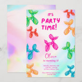 Dog Ballon Kids Birthday Party Kaart (Voorkant / Achterkant)