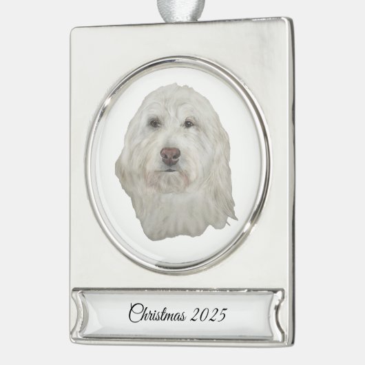 Dog Banner Ornament Verzilverd Banner Ornament (Links)