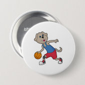 Dog Basketball speler Basketball Ronde Button 7,6 Cm (Voorkant /achterkant)