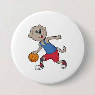 Dog Basketball speler Basketball Ronde Button 7,6 Cm