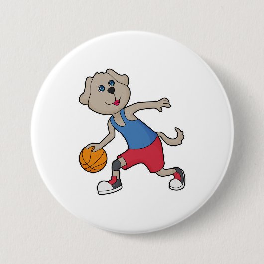 Dog Basketball speler Basketball Ronde Button 7,6 Cm (Voorkant)