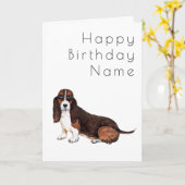 Dog Basset Hond Deco Birthday Kaart (Gele Bloem)