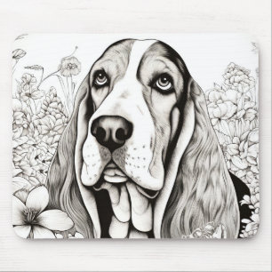 Dog Basset hound Vreedzame Natuur Prairie Sketch Muismat