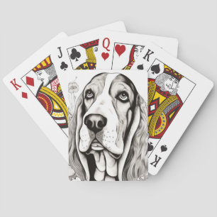 Dog Basset hound Vreedzame Natuur Prairie Sketch Pokerkaarten