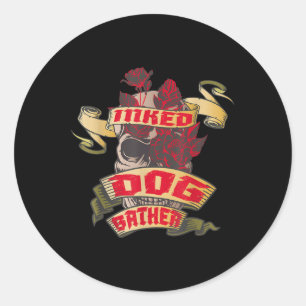 Dog Bather Inked Skull & Red Roses Tattoo Ronde Sticker