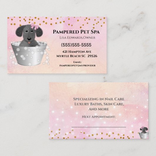 Dog Bathing Grooming Pet Appointment Card Afsprakenkaartje (Voorkant / Achterkant)
