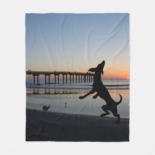 Dog Beach Scene Fleece Deken (Voorkant)