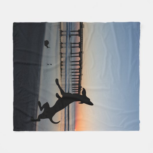 Dog Beach Scene Fleece Deken (Voorkant (Horizontaal))