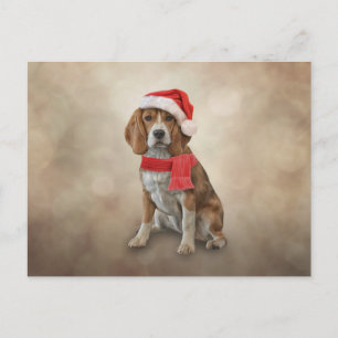 Dog Beagle in het rode pet van de kerstman Briefkaart