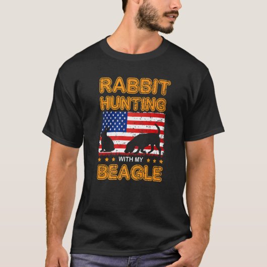 Dog Beagle Rabbit Hunter Usa Flag H T-shirt (Voorkant)