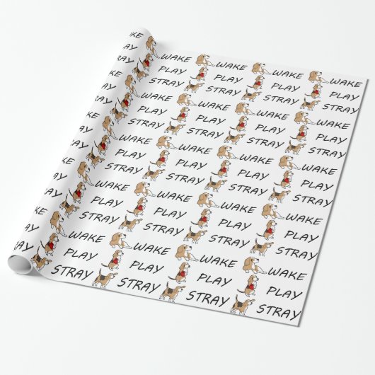 Dog Beagle WAKE PLAY STRAY Cadeaupapier (Uitgerold)