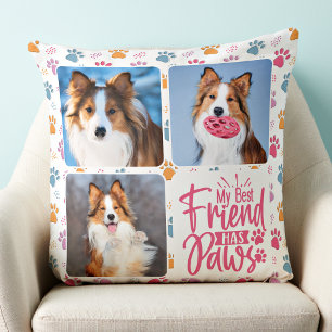 Dog Best Friend Custom 3 Photo Colorful Paw Print Kussen