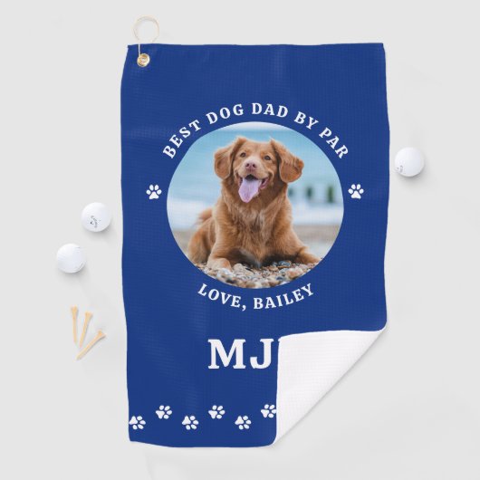 Dog Best Papa Ooit Blauw Gepersonaliseerde Foto Golfhanddoek (Insitu)