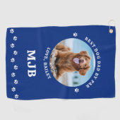 Dog Best Papa Ooit Blauw Gepersonaliseerde Foto Golfhanddoek (Horizontaal)