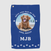 Dog Best Papa Ooit Blauw Gepersonaliseerde Foto Golfhanddoek (Voorkant)