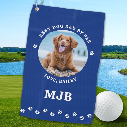 Dog Best Papa Ooit Blauw Gepersonaliseerde Foto Golfhanddoek