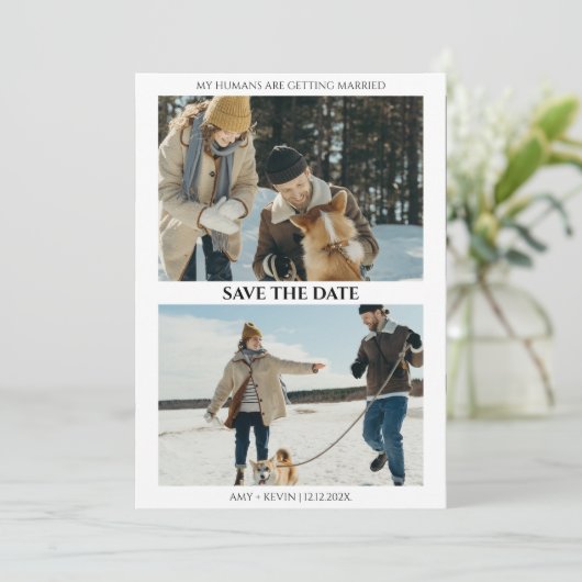 Dog bewaart de datum waarop mensen trouwen kaart (Staand voorkant)