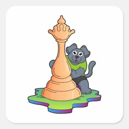 Dog bij Chess met Chess Vierkante Sticker (Voorkant)