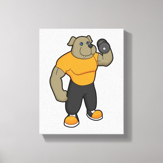 Dog bij Fitness met Dumbbell Canvas Afdruk (Voorkant)