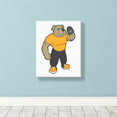 Dog bij Fitness met Dumbbell Canvas Afdruk (Insitu (Houten vloer))