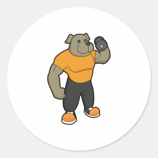 Dog bij Fitness met Dumbbell Ronde Sticker (Voorkant)