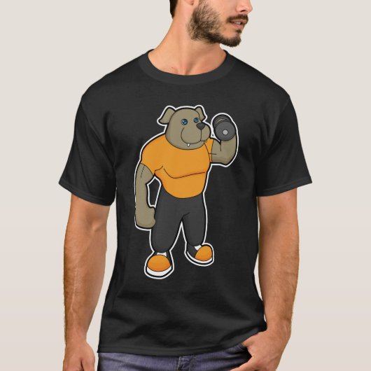 Dog bij Fitness met Dumbbell T-shirt (Voorkant)