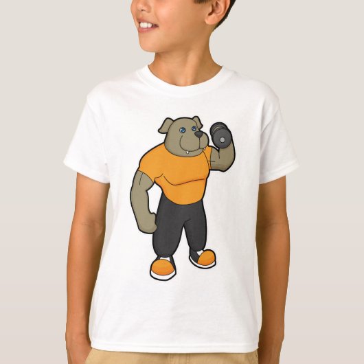 Dog bij Fitness met Dumbbell T-shirt (Voorkant)