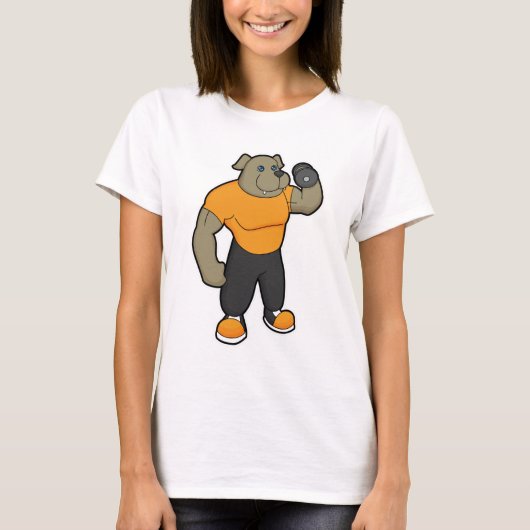 Dog bij Fitness met Dumbbell T-shirt (Voorkant)