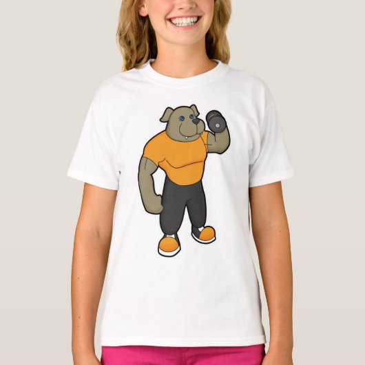 Dog bij Fitness met Dumbbell T-shirt (Voorkant)