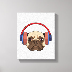 Dog bij Muziek met Hoofdtelefoon Canvas Afdruk