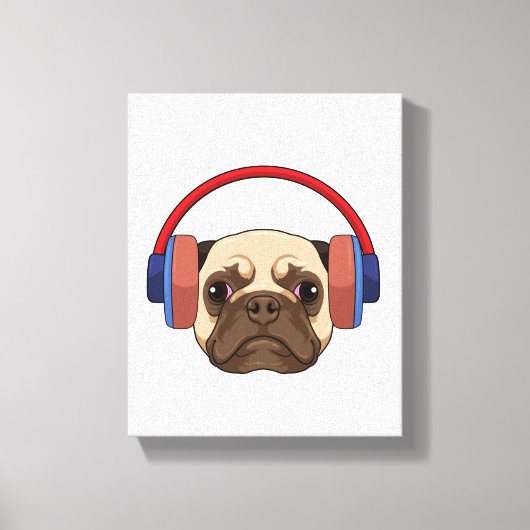 Dog bij Muziek met Hoofdtelefoon Canvas Afdruk (Voorkant)
