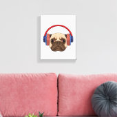 Dog bij Muziek met Hoofdtelefoon Canvas Afdruk (Insitu (Woonkamer))