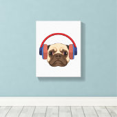 Dog bij Muziek met Hoofdtelefoon Canvas Afdruk (Insitu (Houten vloer))