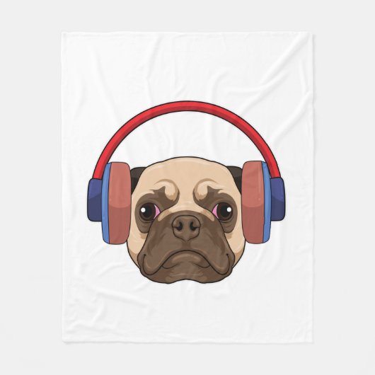 Dog bij Muziek met Hoofdtelefoon Fleece Deken (Voorkant)